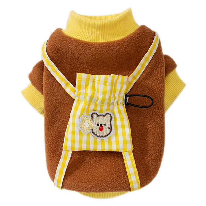 

Autumn and Winter Dog Patch Cloth Plaid Pattern Bear Backpack Hoodie Small and Medium-sized Dog Cat Two Feet Clothing Petapparel