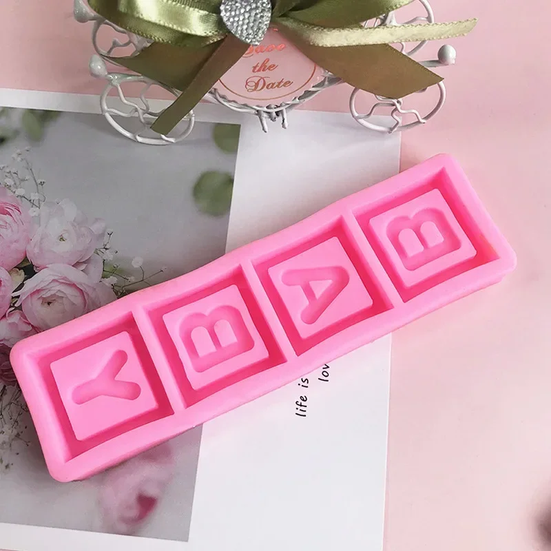 Baby Square Letter Silicone Mold Baking Tool Drop Glue Plaster Chocolate Flip Moulds Resin Candle Mold Cake Decorating Tools