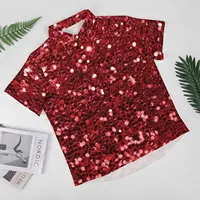 Red Sequins Casual Shirt Man Sparkly Bling Print Summer Shirt Harajuku Blouses Short Sleeve Oversized 2