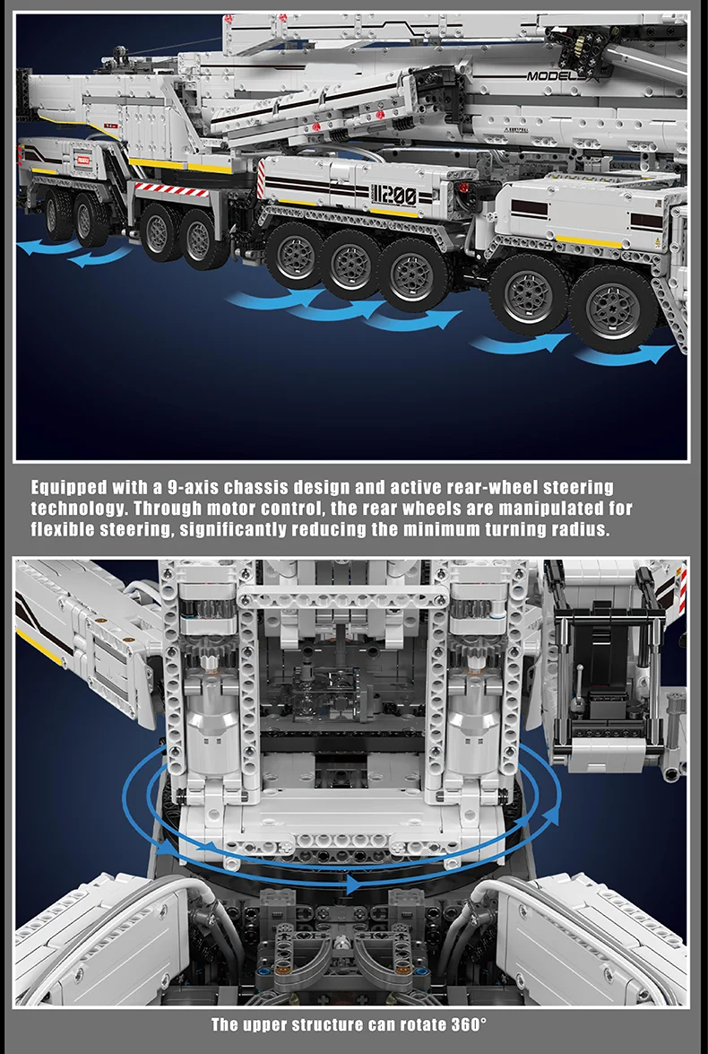 Mould King 17007 17008 Technischer RC Liebherr LTM 11200 Kran Baustein-Set für Kinder – Weihnachtsauto-Modellspielzeug – Detail 6