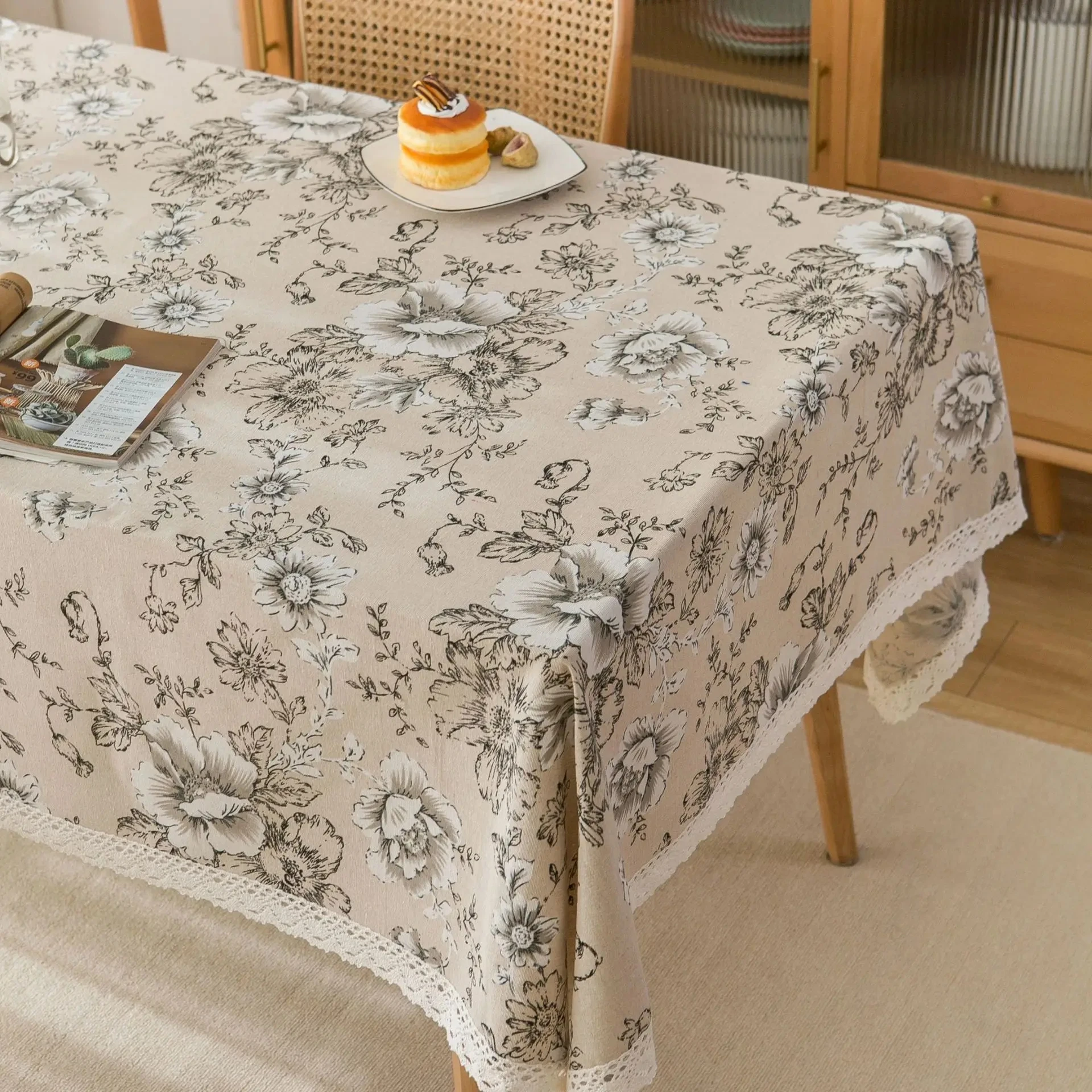 

2024 new rectangular printed tablecloth, customized size cotton linen blend rectangular dining table set,