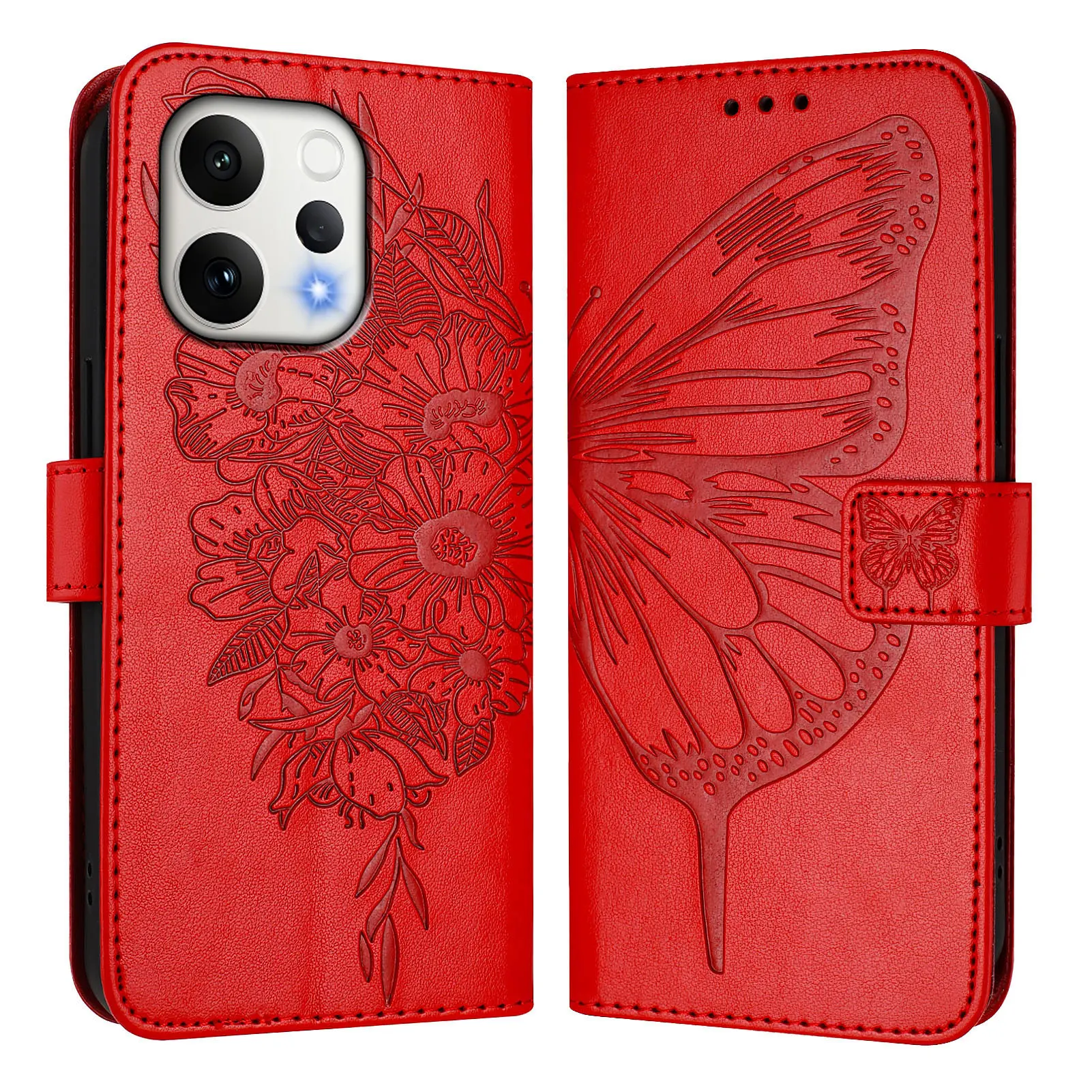 Elegant Leather Flip Wallet Phone Case with Embossed Design and Card Slot