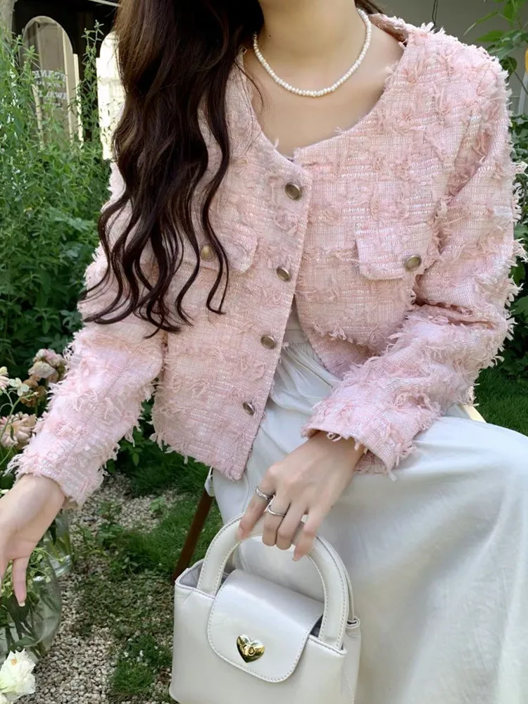 

New Autumn French Design Fashion Tweed Jacket Women Luxury Woolen Tassels Coats Outwear Casacos Chaqueta Muje