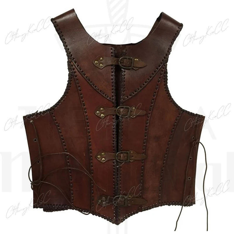 

Medieval Steampunk Doublet Coat Leather Vest Armor Viking Jerkin Outfit Larp Warrior Pirate Knight Cosplay Costume For Men Women