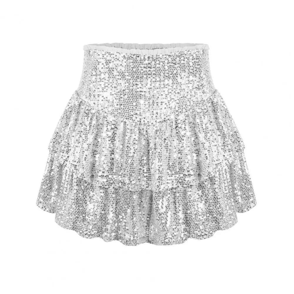 

Sparkling Skirt Sparkling Sequin Pleated Mini Skirt with High Waist Ruffle Hem Women's Streetwear Fashion