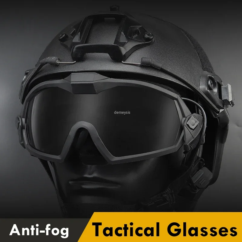 Tactical Goggles Tactical Goggle with Micro Fan Anti Fog with Interchangeable Lens Motor Paintball Airsoft CS Game Goggles