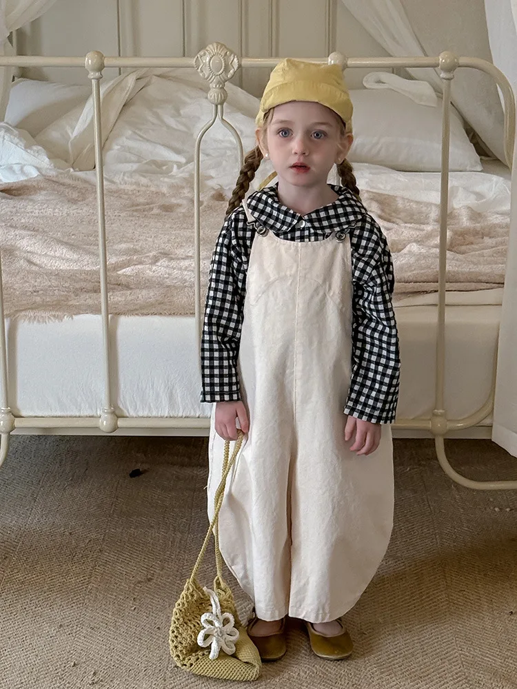 2025 Spring New Children Loose Overalls Cotton Boys Fashion Casual Pants Baby Girls Versatile Strap Trousers Kids Clothes