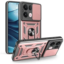 Shockproof Armor Case with Slide Camera Protection and Ring Holder for OPPO RENO 13 PRO 5G (Rose Gold)