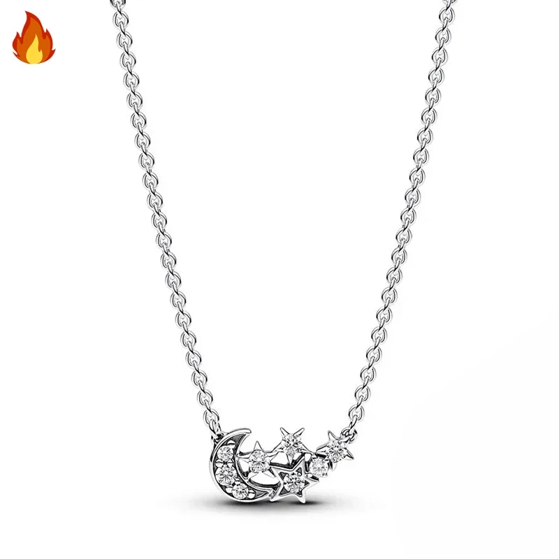 Original Women's Hot Exquisite Blue Pear Blossom Sparkling Water Drop Logo Life Tree Necklace 925 Silver DIY Charm Jewelry