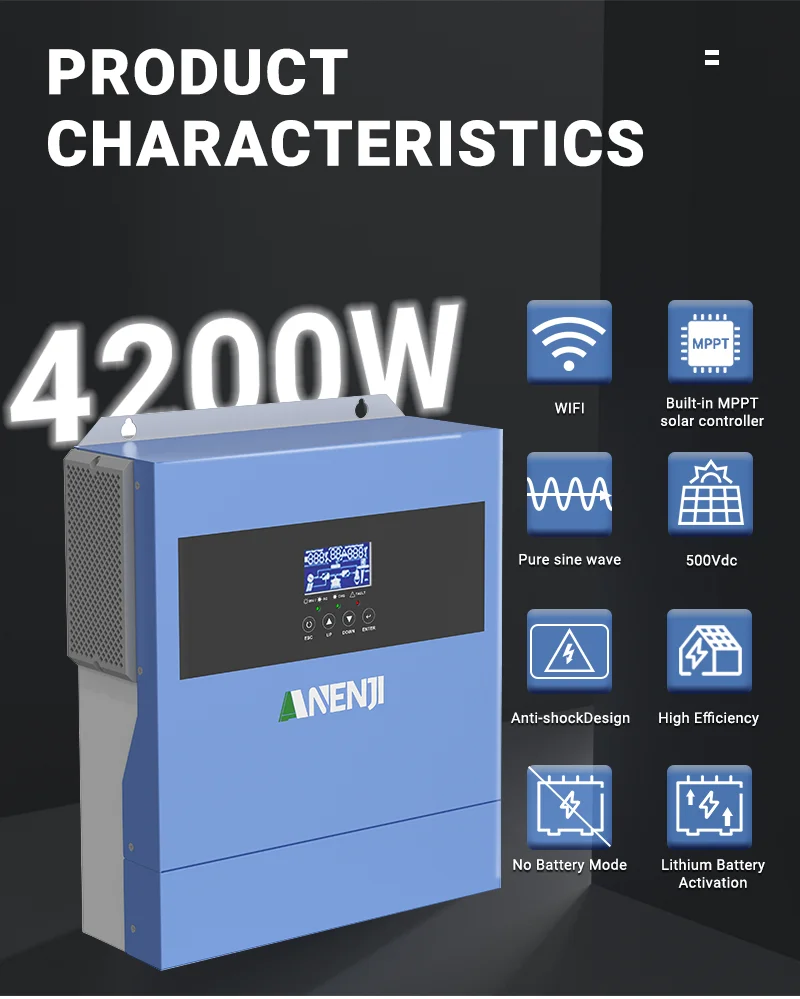 2PCS 4KW/6,2 KW Hybrid Solar Inverter 230V 48V Reine Sinus Off Grid Auf Grid Inversor 120A MPPT ANENJI Solar Laderegler – Detail 4