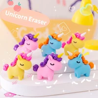 3Pcs/Lot Cute Cartoon Unicorn Eraser Kawaii 3D Pony Detachable Pencil Eraser Rubber For Kids School Student Stationery Gifts 1