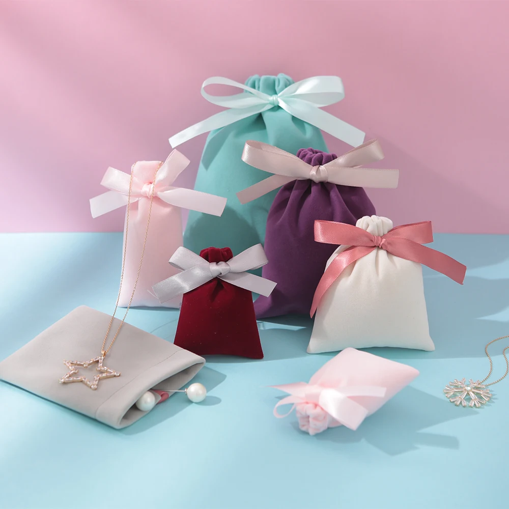 

50 Velvet Ribbon Small Gift Bag Jewelry Packaging Drawstring Pouch Lipstick Eyelashes Wedding Favors For Guests Candy Goodie Bag