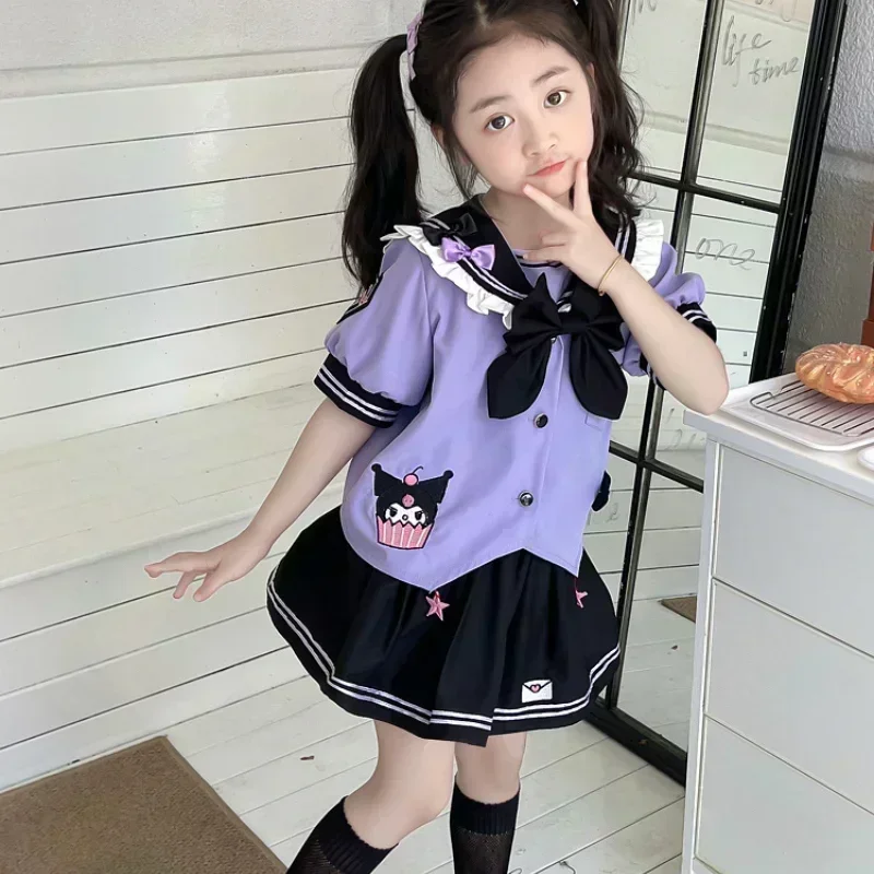 Children's JK Uniform Miniso Kuromi CosPlay Academy Style Pleated Skirt Girl Kawaii Princess Clothes