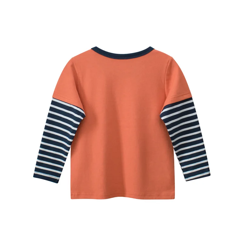 2024 Spring Autumn New Letter Dinosaur T-shirt for Boys Kids Outfit Stripe Long Sleeve O-Neck Cotton Top Children's Clothing