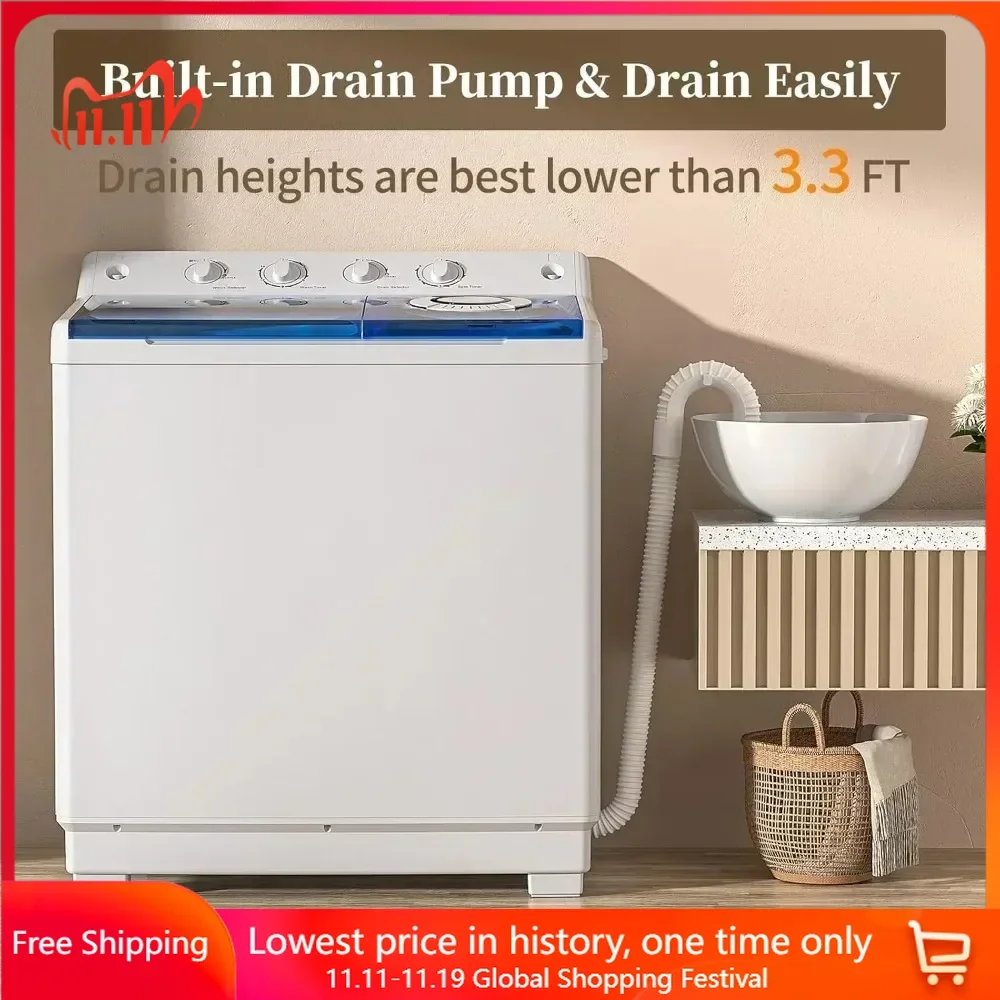 20, 28, 40 Lbs Washing Machine, Twin Tub,Laundry Compact Washer Spinner Combo With 40lbs Capacity, And 16Lbs Spinner Dryer
