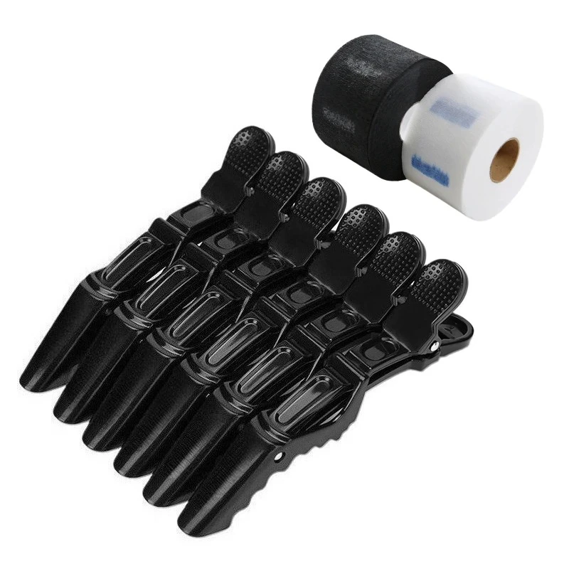 Plastic Hair Clip 6pcs/lot Hairdressing Clamps With 1 Roll Disposable Haircut Necks Collar Set