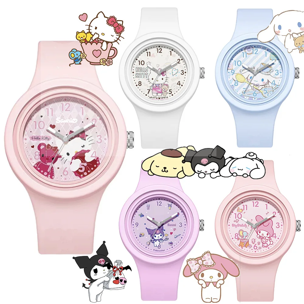 

Sanrio, Hello Kitty My Melody Cinnamonroll, силиконовые квадратные/круглые часы серии, милые Мультяшные часы для студентов, подарок на праздник для детей