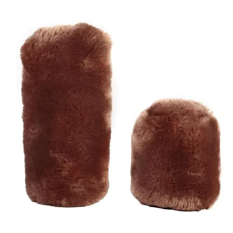 New Soft Warm Long Wool Fuzzy Steering Wheel Cover Handbrake Cover Gear Covers Car Accessory Sheep Fur Plush Protector Cover