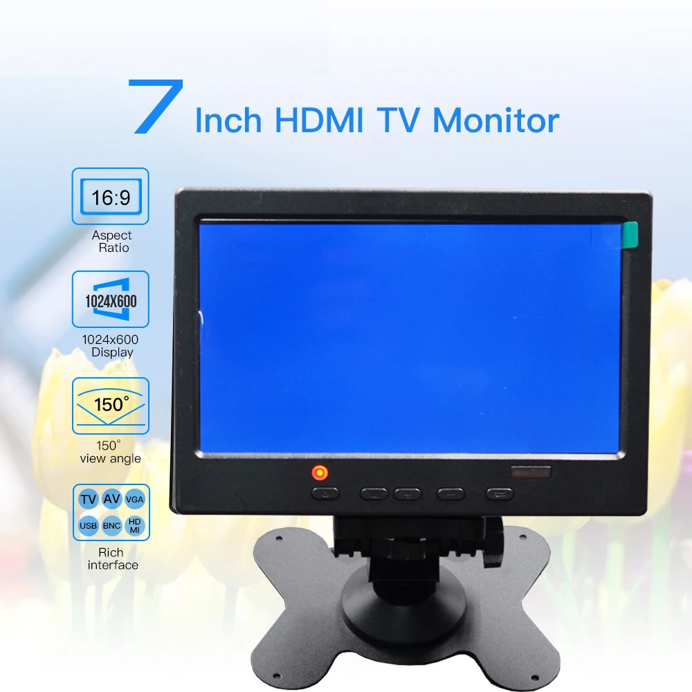 1024*600 7 inch LCD HD PC Monitor Mini TV Computer Display 2 Channel Video Input Portable Security Monitor With Speaker HDMI VGA led display module portable led display