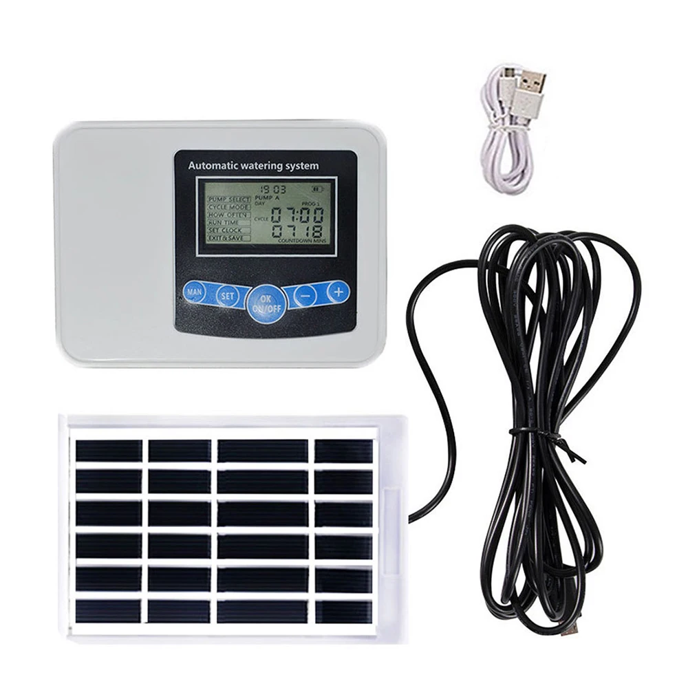 Dual Pump Smart Drip System Timer Garden Automatic Solar Energy Charging Watering System for Potted Plant Flowers 