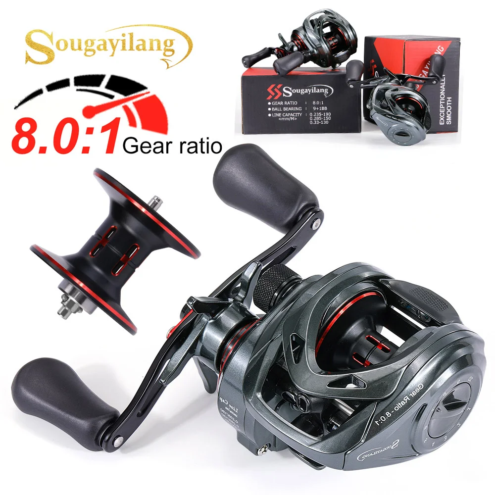 Sougayilang Baitcaster Reel Low Profile Fishing Reels 8.0:1 Gear