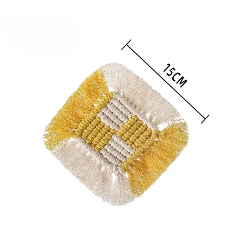 1 Pcs Macrame Placemats Cup Mat Tablecloth Coaster Cup Pad Handcrafted Cotton Insulation Mats Rural Style Creative Woven Coaster