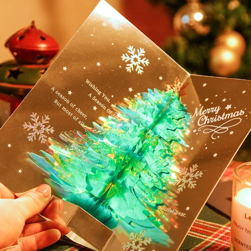 3D Pop Up Christmas Card with Envelope Christmas Tree Greeting Card Creative Blessing New Year Xmas Gift for Friend