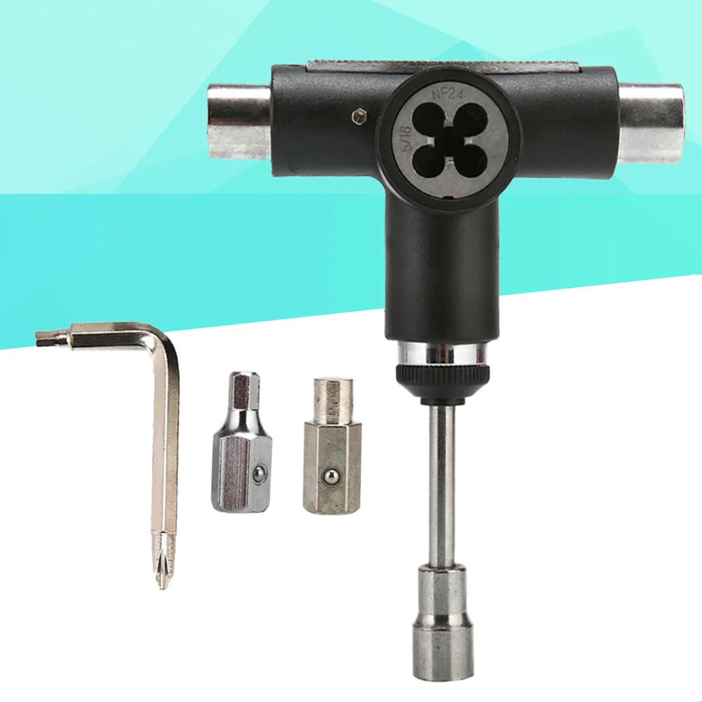 

All in One Tool Skate Multi-function Skateboard Wrench Four Wheels Portable T-tool for