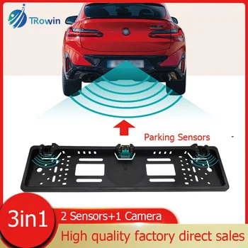 Telecamera per auto Sensore di parcheggio 3in1 Telaio targa europea Backup 4 LED Sistema radar di retromarcia retrovisore impermeabile