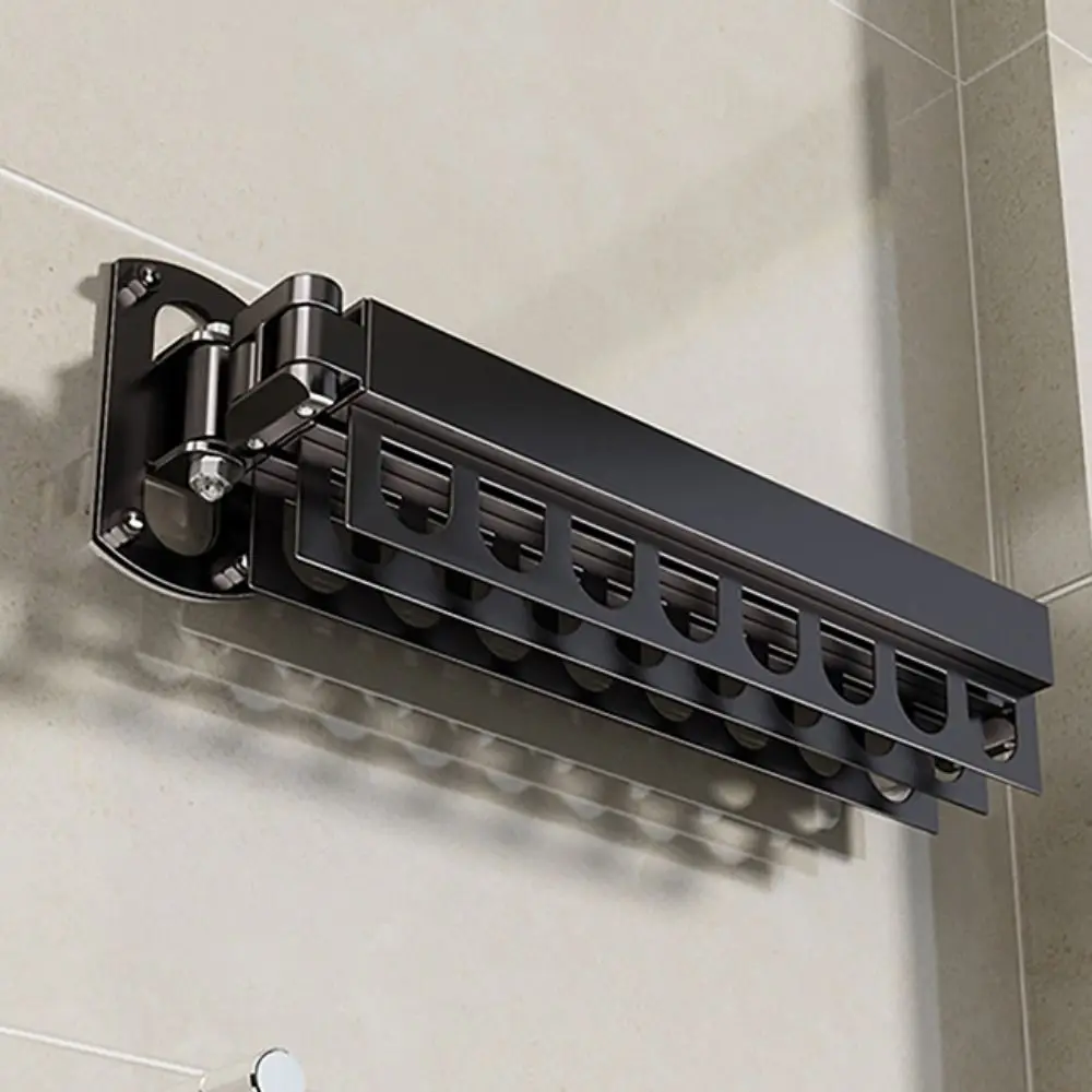 Practical Stainless Steel Folding Drying Rack Rust-proof Space Saving Wall Mount Clothes Hanger Stable Telescopic Hanger Balcony