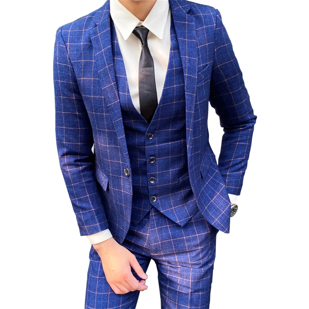 Luxury Male Suit 2023 New in Elegant Plaid Blazer Pants Formal Business Office Men's Suit Groom Wedding Dress Party Male Suit