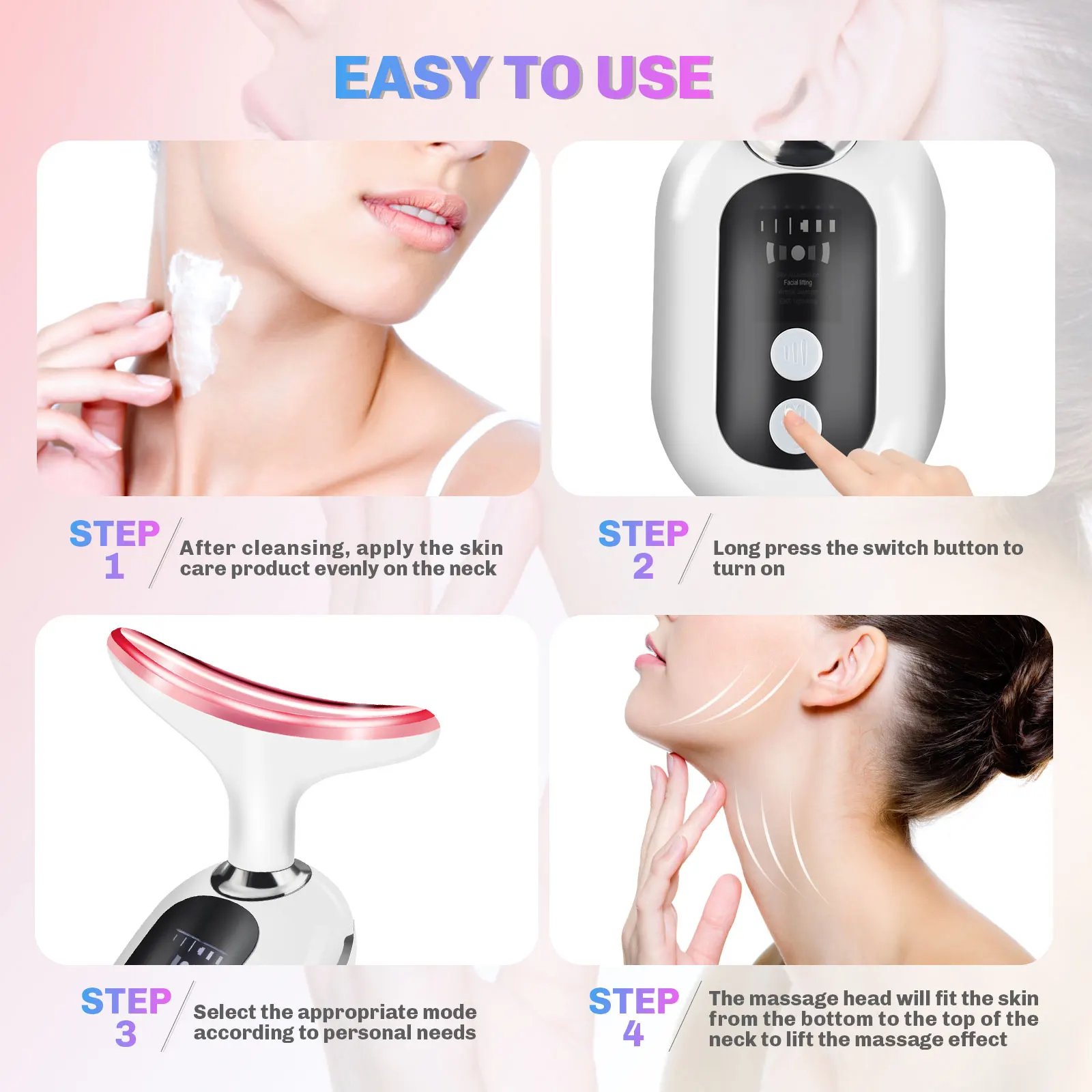3 Color Neck Beauty Device EMS Face Lifting Massager Double Chin Remover LED Photon Anti Wrinkle Skin Tightening Facial Massager