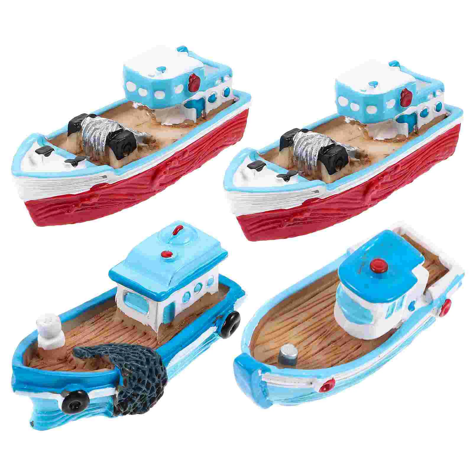 

4pcs Resin Boat Ship Models Fishing Boat Ornaments Nautical Decorations(Random Style)