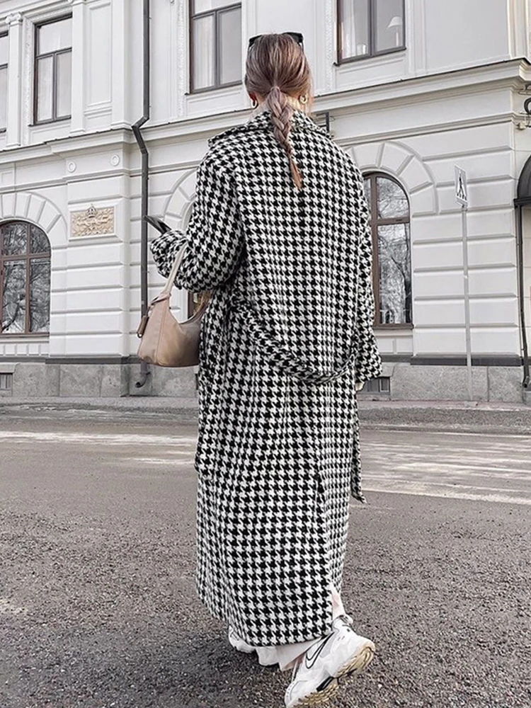 Mumaroho 2023 Autumn Winter Women Loose Houndstooth Plaid Woolen