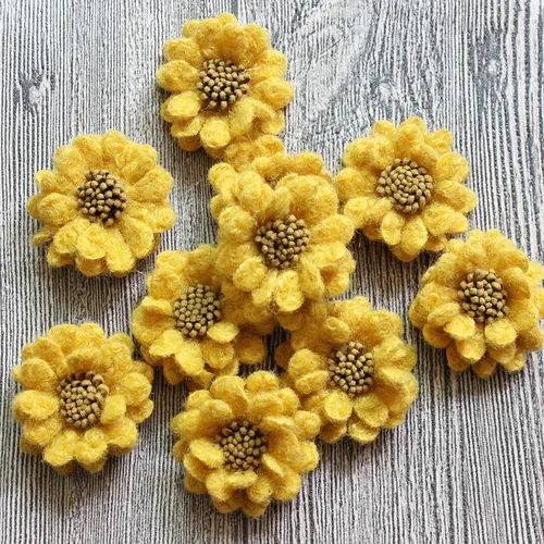 플랫 백 펠트 양모 꽃, 헤어 DIY 액세서리, 롤리팝 센터 헤어 꽃, 헤어 액세서리, 3.8cm, 로트당 10 개 3