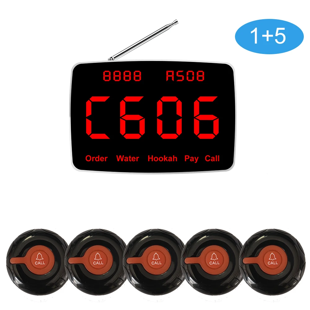 CATEL CTM368 1 Functional Display Monitor Receiver 5 Waterproof Table Call Button Wireless Calling System for Restaurant, Hotel