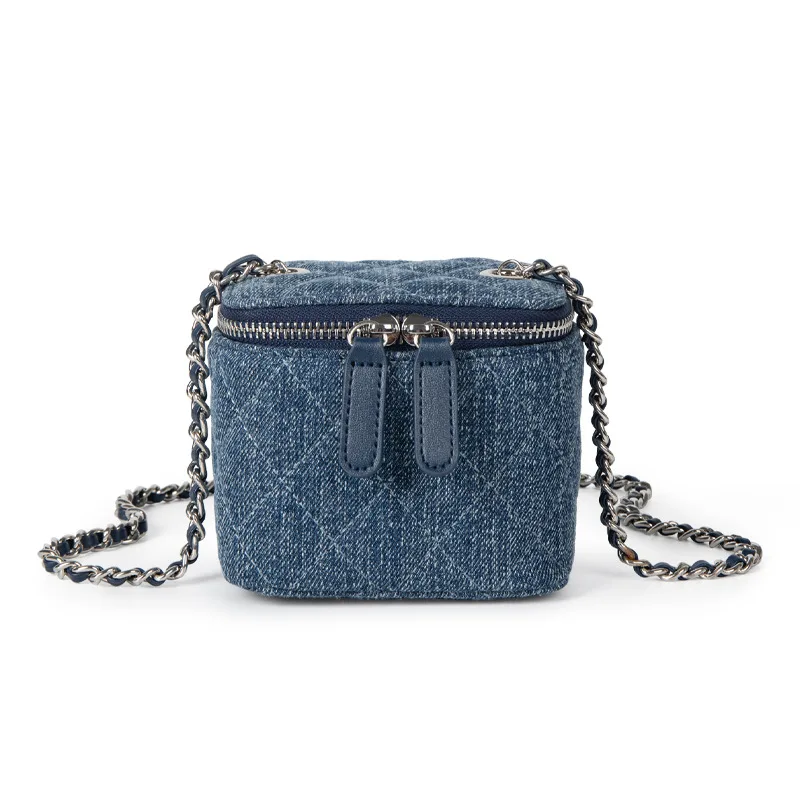 EZeasy Light Luxury Niche Designer Bags for Women Denim Diamond Lattice Bag Box Bag Mini Chain Bag Messenger Bags Crossbody Bag