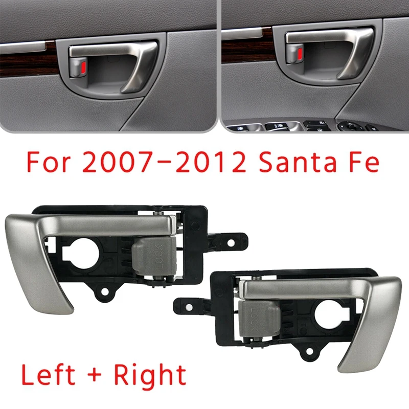 

Left +Right Side Interior Inner Door Handle for 2007-2012 Hyundai Santa Fe with Gray Knob 82610-2B010 82620-2B010