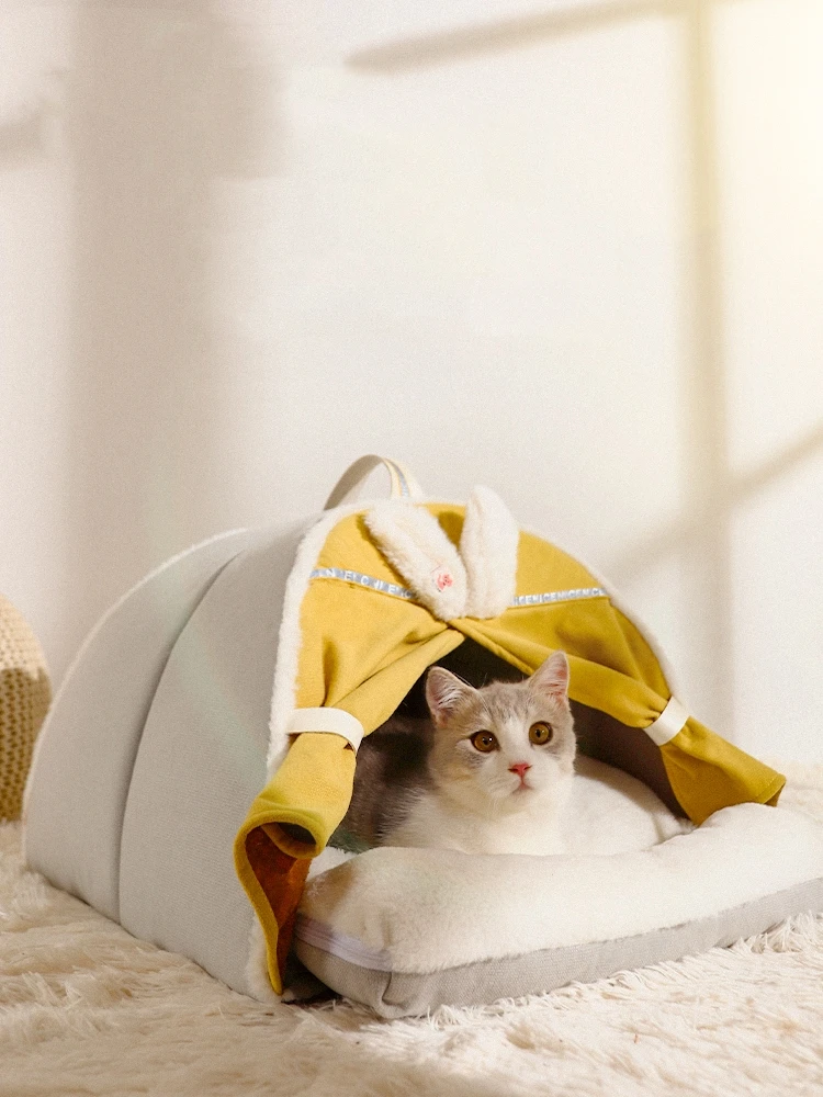 

Rabbit Ear Design Cat Dog House Four Seasons General Windproof Villa Removable Washable Pet Products Closed Cat Nest Cushion