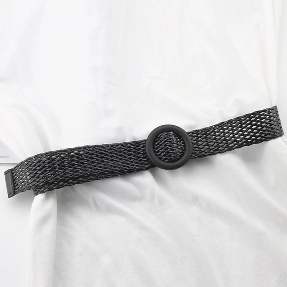 Vintage Boho Braided Belt with Round Wooden Buckle in Black Coffee