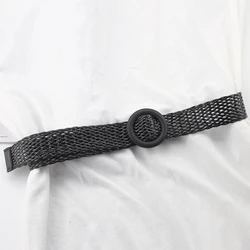 Vintage Boho Braided Belt with Round Wooden Buckle in Black Coffee (B2)