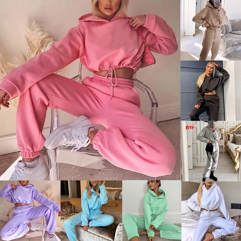 New Women Tracksuit Oversized Hoodie and Pants Casual Sport Suit Winter 2 Piece Set 8 Colors Jogging Suit