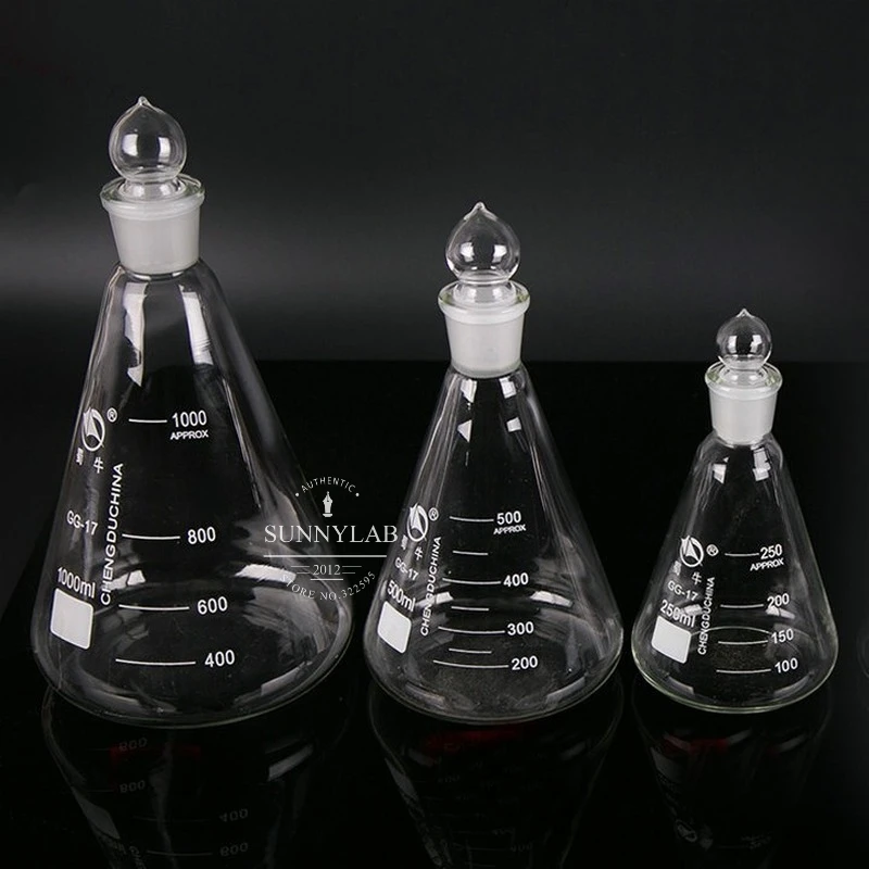 Lab Borosilicate Glass Erlenmeyer Conical Flask 1 Pcs/Lot 50ml to 1000ml #19 #24 #29 #34 Ground-in Stopper