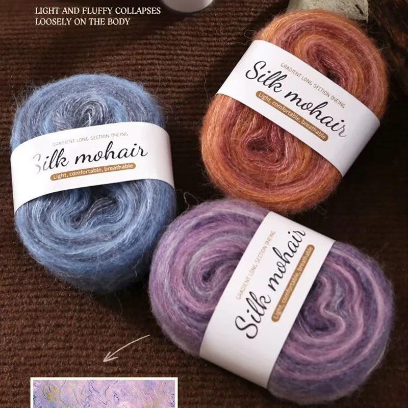 Knitting Yarn Knitting Wool Yarn Crochet Yarn Cotton Yarn Wool Yarn Cotton Wool Yarn 50g/Roll Mohair Yarn for DIY Knitting Sweater Scarf Dyed Gradient Cake Silk Mohair Handmade Yarn Crocheting Thread Supplies