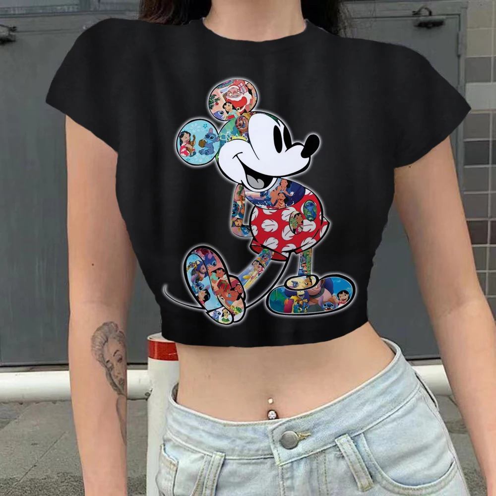 

Sexy Fashion Harajuku T Shirt Women Summer Short Sleeve Top Disney Mickey Mouse Minnie Casual Kawaii Slim Short T Shirt Clothes