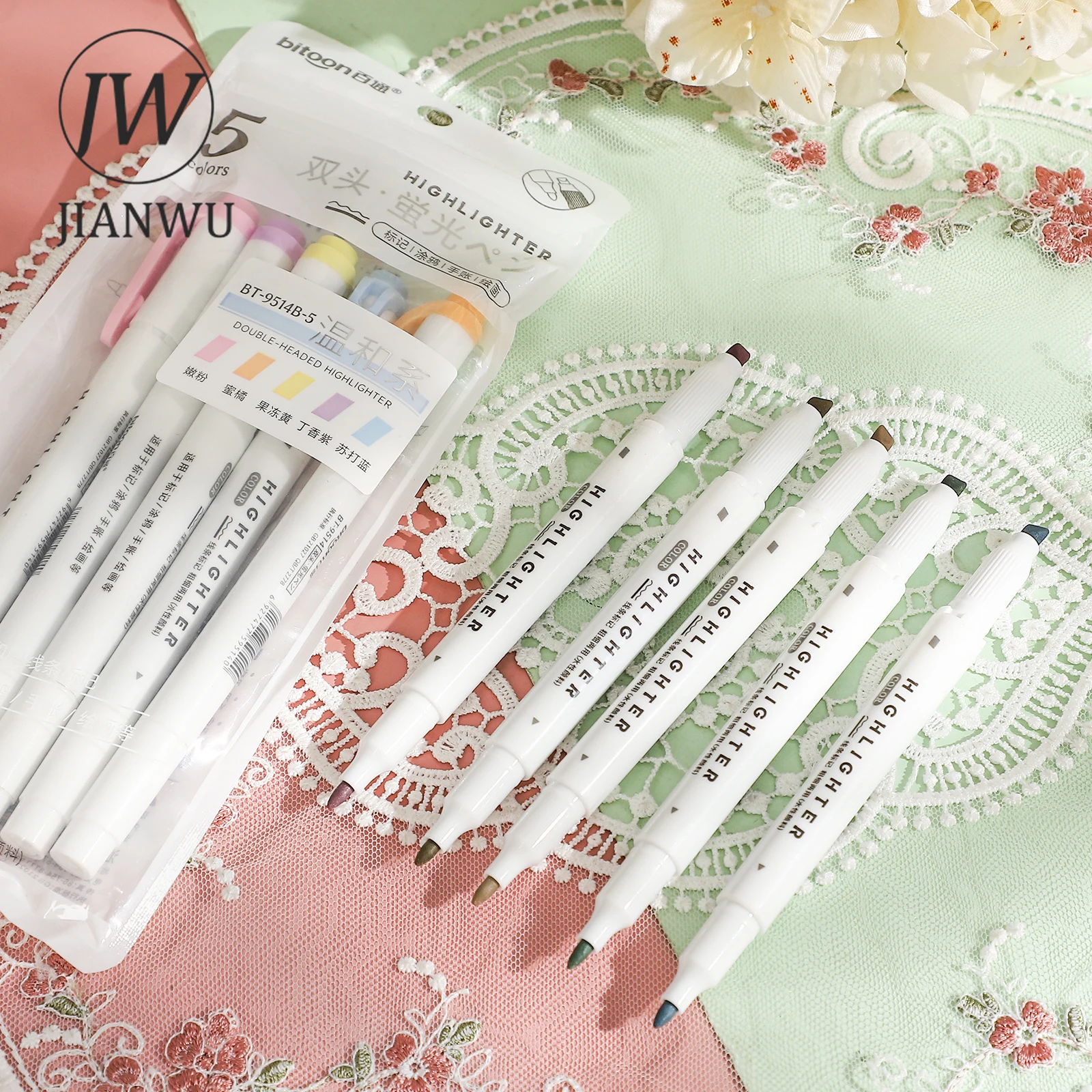 Highlighter Marker 5 Pcs/set Morandi Macaron Color Double-ended Highlighter Set