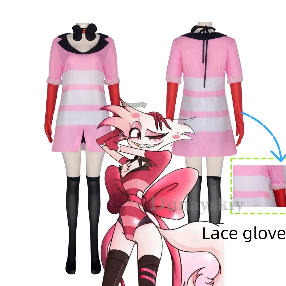 

2024 Aimie Hazbin косплей, костюм ангела для косплея, униформа, женский пылезащитный розовый костюм для Хэллоуина, карнавала, дня рождения, женское платье