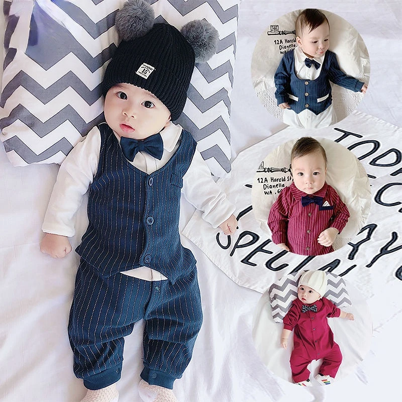 

Baby Boy Clothes Set Bow Tie Romper Newborn Boy Long Sleeves Gentleman Bodysuit Fashion Infant Baby Boy Summer Clothes 2022 Set