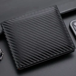 Sleek Carbon Fiber Men's Wallet with Zippered Coin Pouch (K3260 black)