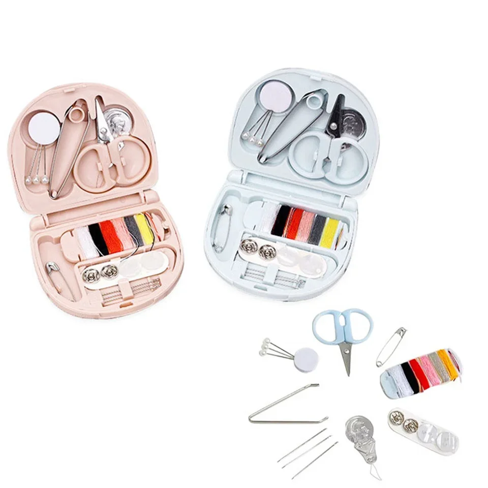 Portable Travel Mini Sewing Kit Buttons Pins Storage Boxes Handmade DIY Sewing Tools Scissor Thimble Needle Threads Box Set
